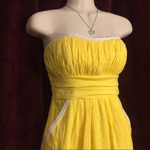 XOXO Yellow Eyelet pocket strapless retro pinup a line sexy summer dress 9 - Picture 8 of 8